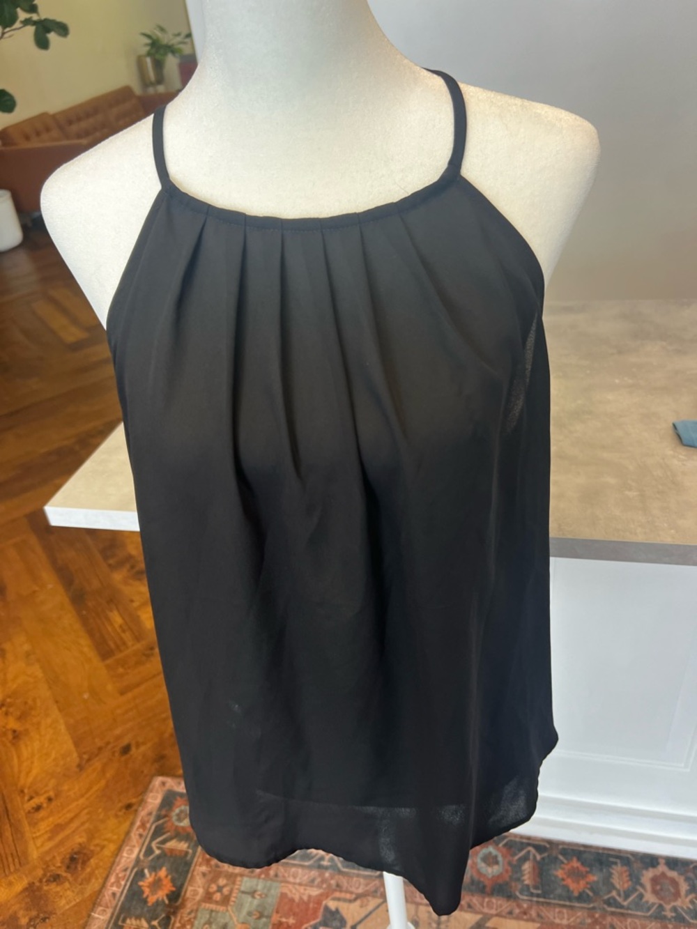 Lush Black Halter-Style Pleated Camisole